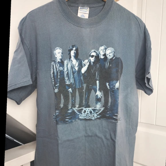 Vintage 2001 Aerosmith Tour Band Tee Blue M&O Tag Size L "Just Push Play" EUC - Picture 1 of 5